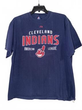 Cleveland Indians Chief Wahoo T Shirt Men’s XL Majestic MLB Navy Baseball
